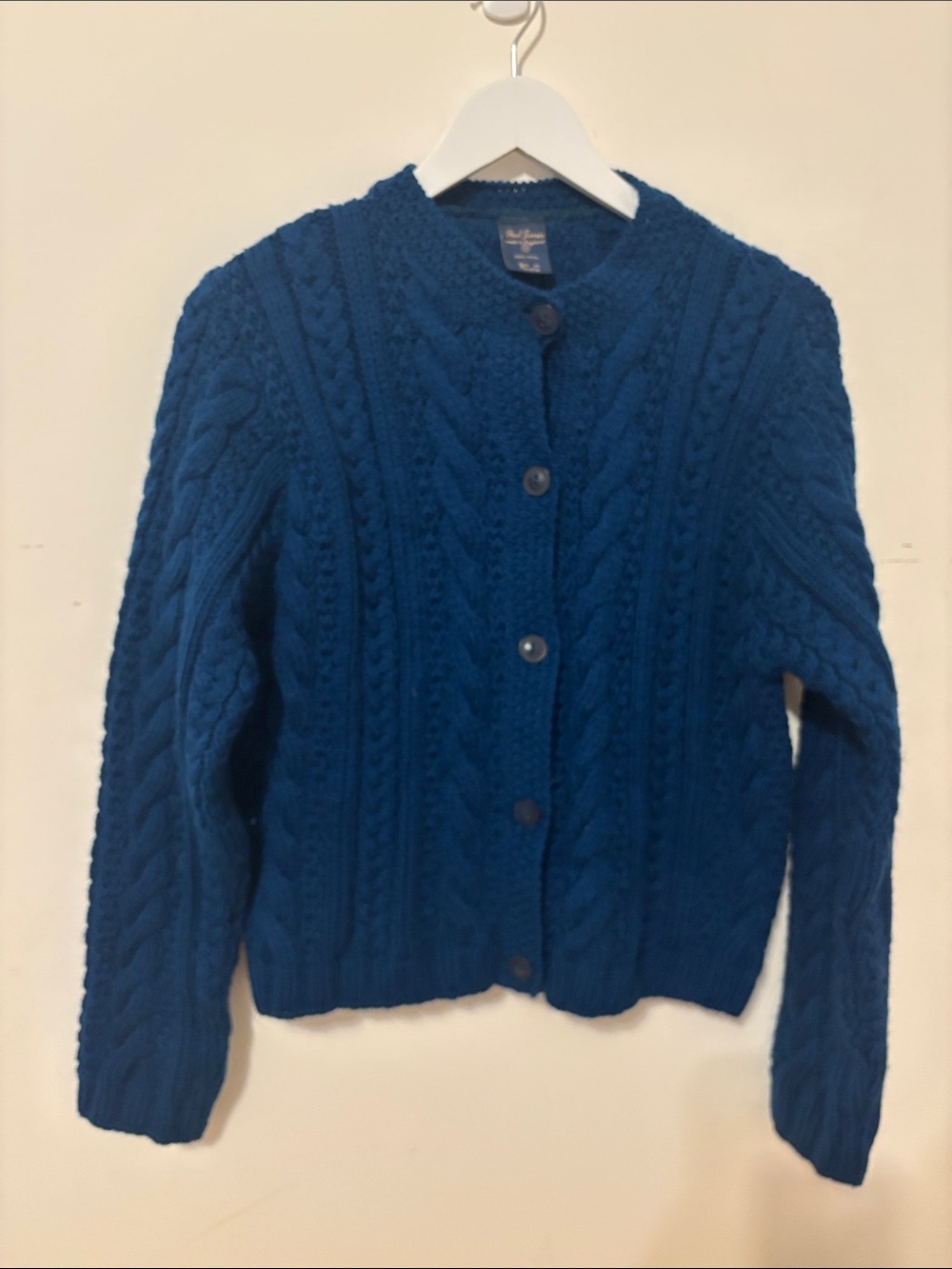 Teal Wool Fishermancore Button-Front Cable Knit Cardigan